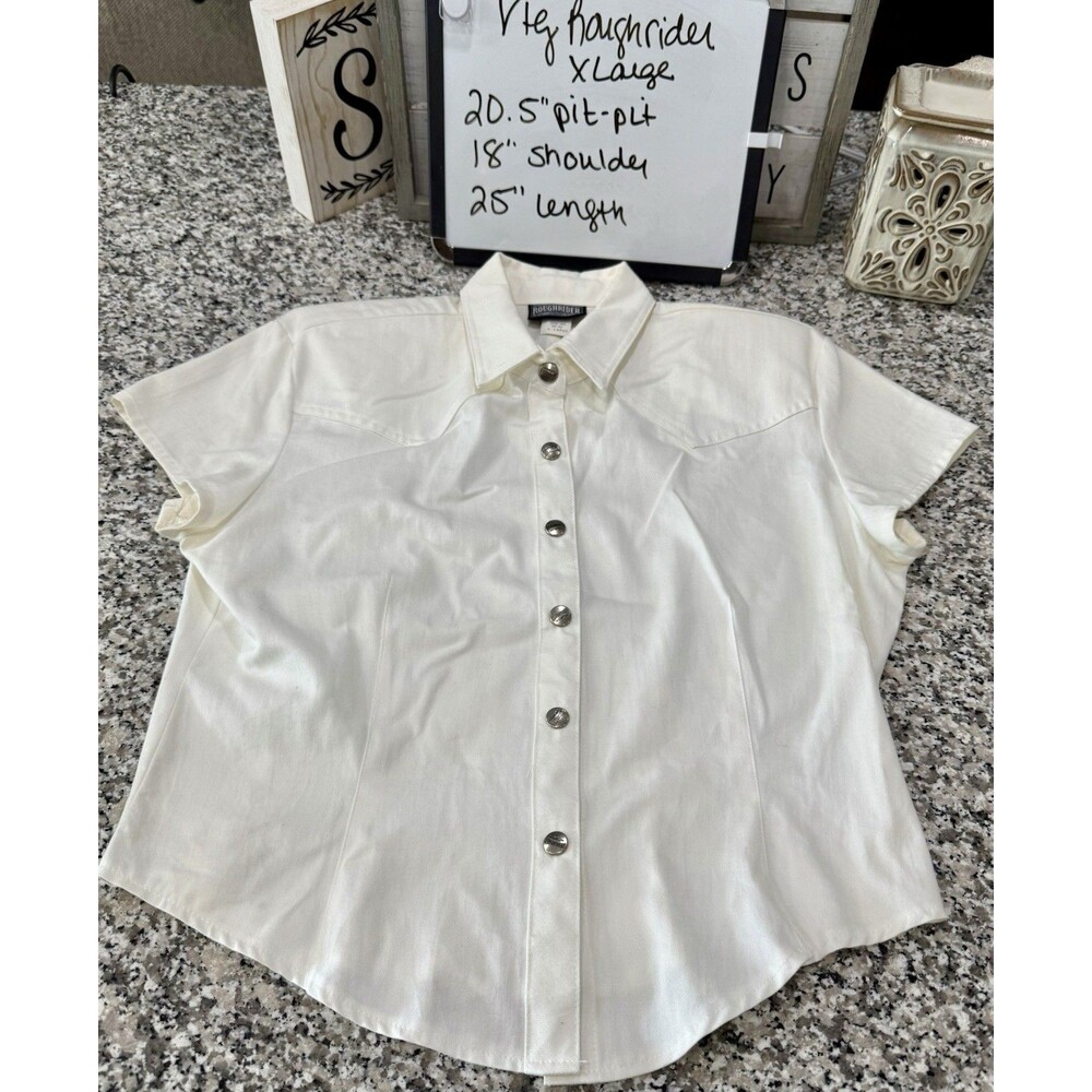 Vtg Roughrider Western Blouse SS Tapered Metal Button Sz XXL